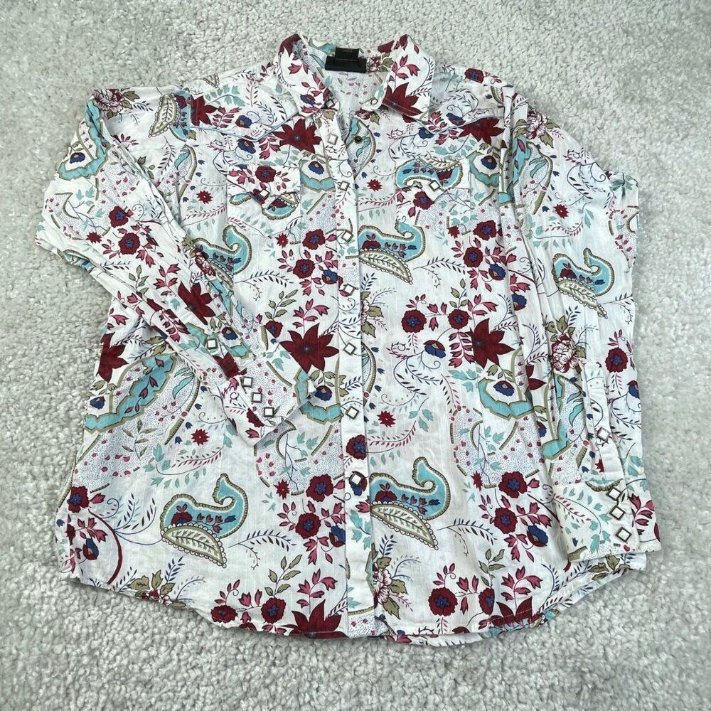 Ariat Floral Paisley Western Snap Button Up Shirt White Multi Womens XL